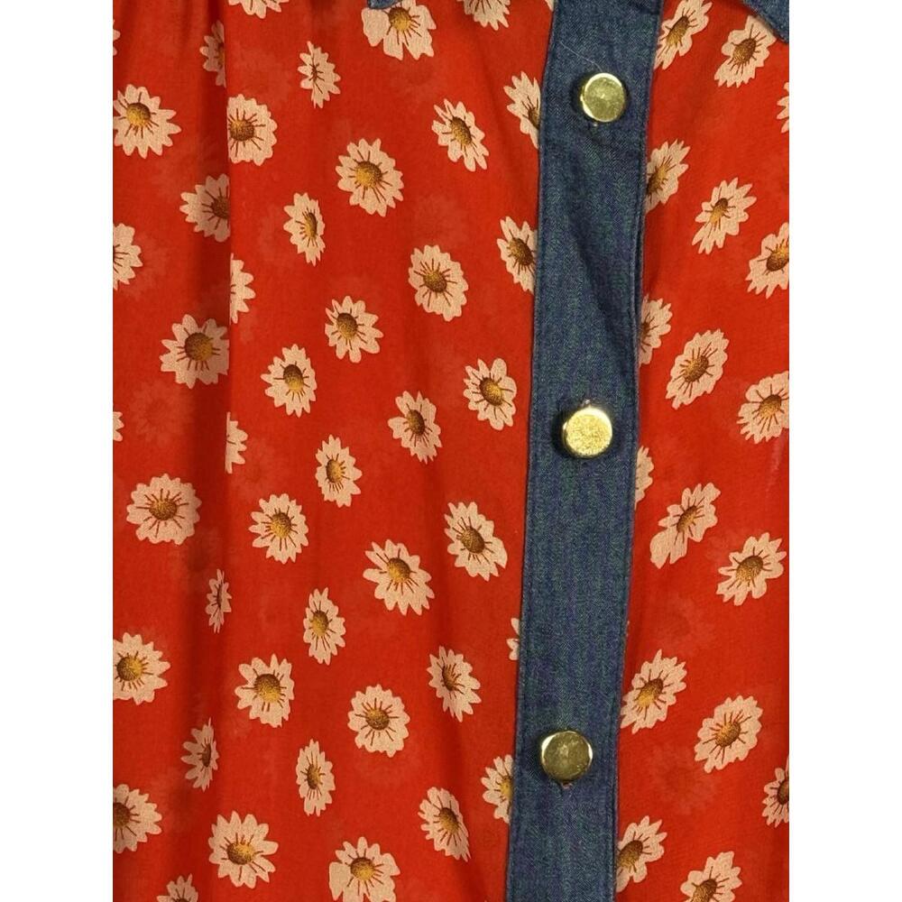 Forever 21 Plus Size Sheer Floral‎ Top Sz 3x Sunflowers And Denim Lightweight - Picture 4 of 7